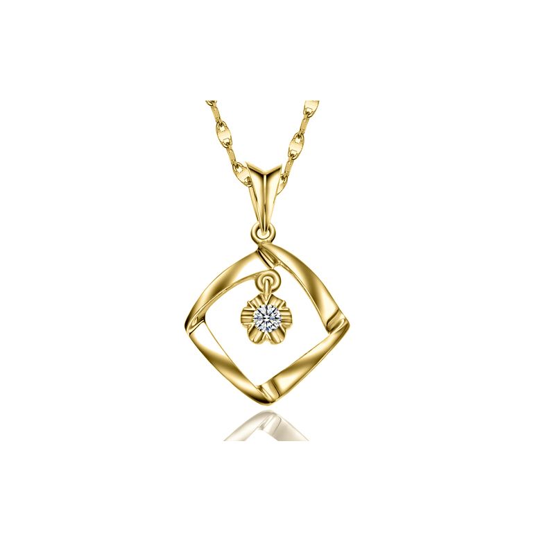 Pendentif diamant or jaune carrelet incurvé - Diamant solitaire - 1