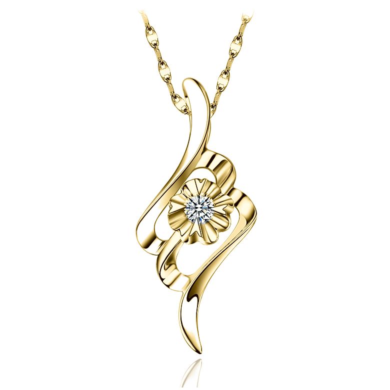 Pendentif byzantin - Fleur diamantée - Pendentif or jaune - 1