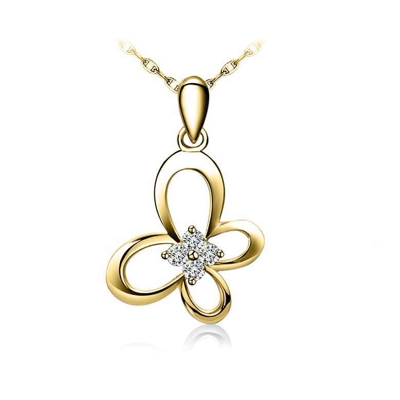 Pendentif fleur papillonnante - Or jaune 18 carats - Diamants 0.08ct - 1