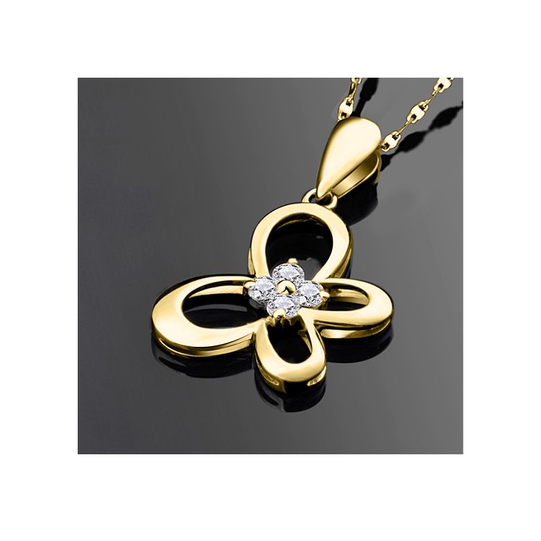 Pendentif fleur papillonnante - Or jaune 18 carats - Diamants 0.08ct - 3