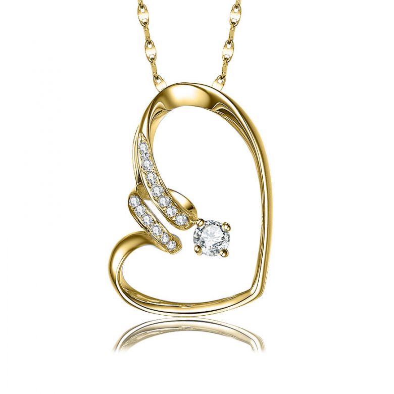 Pendentif coeur - Aile de papillon - Diamants, or jaune - 1