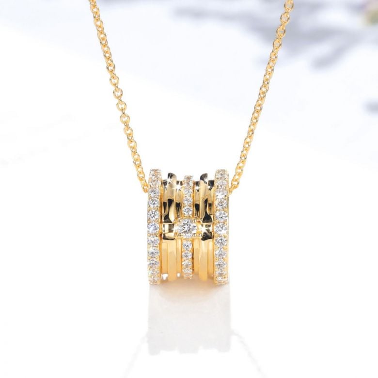 Pendentif mon Chou. Cylindre Or jaune et Diamants - 1