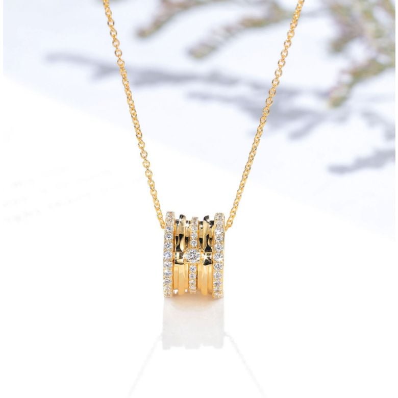 Pendentif mon Chou. Cylindre Or jaune et Diamants - 3