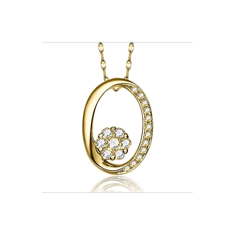 Pendentif O - Fleur préservée - Or jaune, diamants 0.19ct - 1