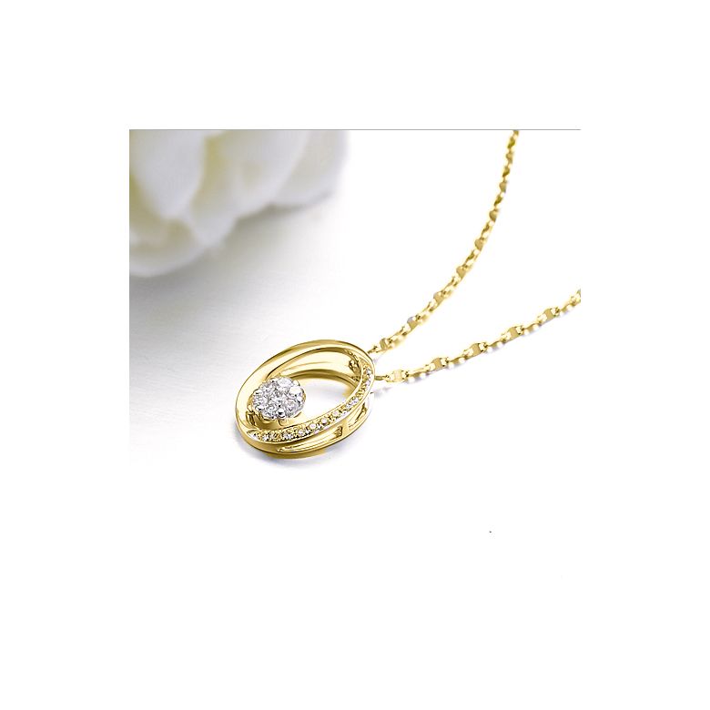 Pendentif O - Fleur préservée - Or jaune, diamants 0.19ct - 2