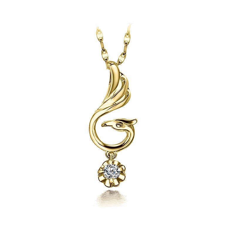 Pendentif cygne blanc - Solitaire diamant or jaune - 1