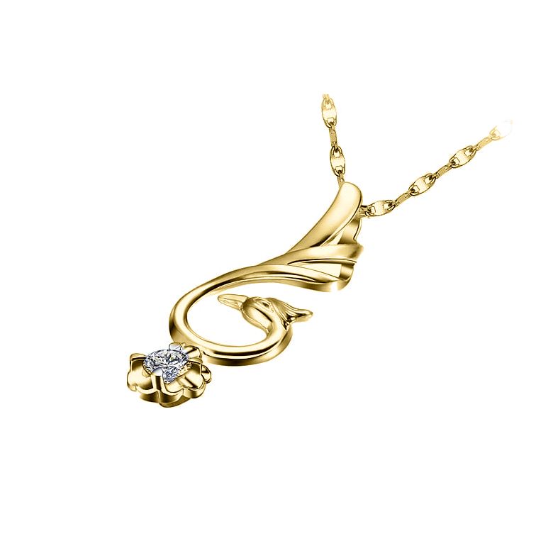 Pendentif cygne blanc - Solitaire diamant or jaune - 2