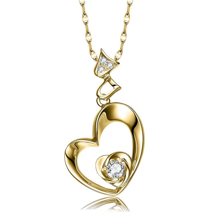 Pendentif Coeur de Rose - Diamants, or jaune - 1