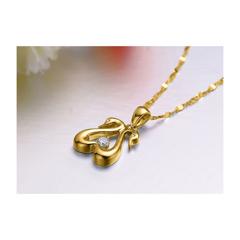 Pendentif couple de cygnes - Diamant 0.10ct, or jaune - 2