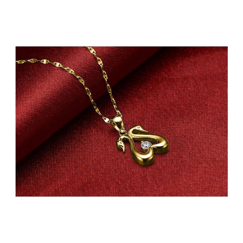 Pendentif couple de cygnes - Diamant 0.10ct, or jaune - 3