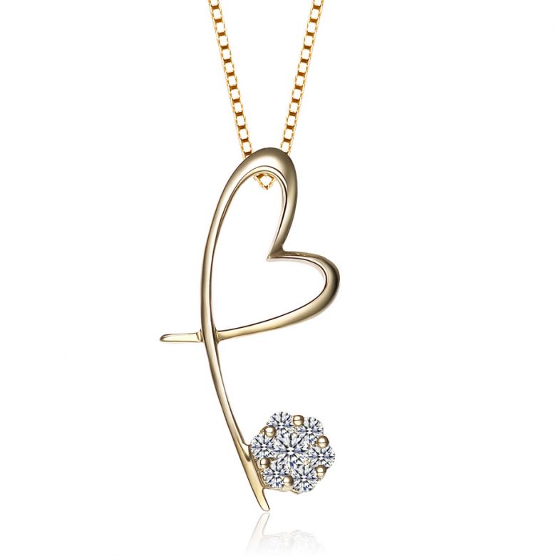 Pendentif coeur en papillon - Or jaune et diamants 0.15ct - 1