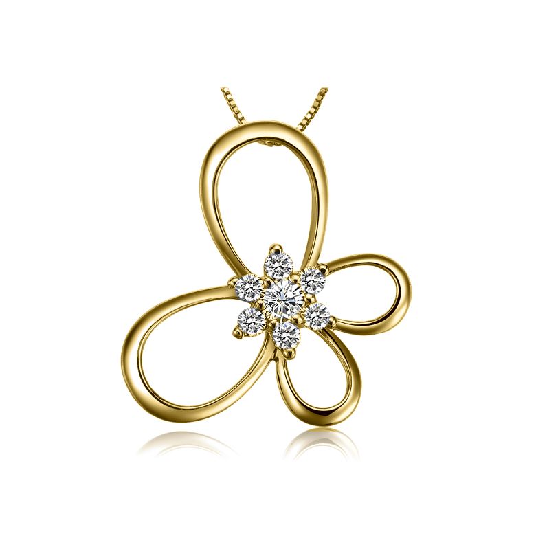 Pendentif fleur en papillon - Or jaune 18 carats - Diamants 0.10ct - 1