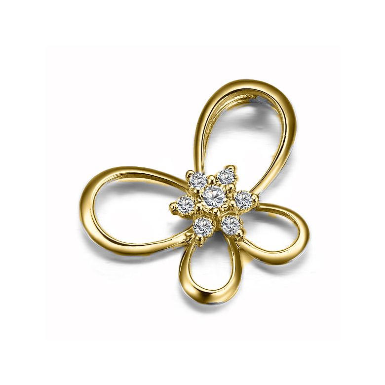 Pendentif fleur en papillon - Or jaune 18 carats - Diamants 0.10ct - 2
