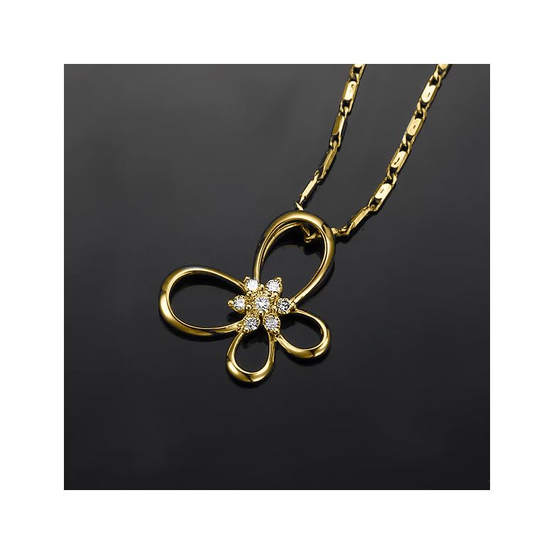 Pendentif fleur en papillon - Or jaune 18 carats - Diamants 0.10ct - 3