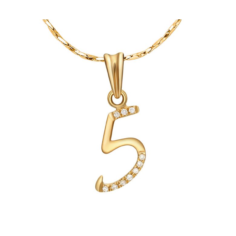 Pendentif chiffre 5 - Or jaune 18cts - Diamants 0.02ct - 1