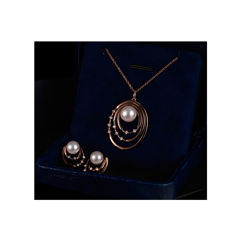 Pendentif et Boucles Kaneo. Perles Akoya, Or jaune, diamants. Motifs cerclés - 5
