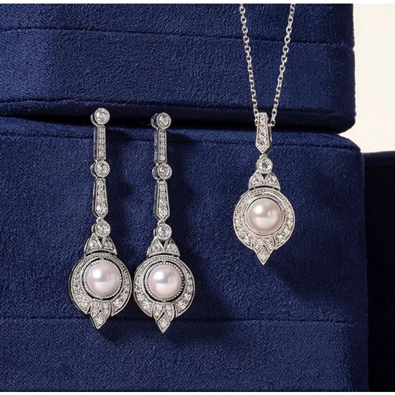 Parure Art Déco Géométria Préciosa – Perles Akoya et Diamants - 1