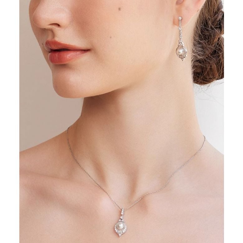 Parure Art Déco Géométria Préciosa – Perles Akoya et Diamants - 4