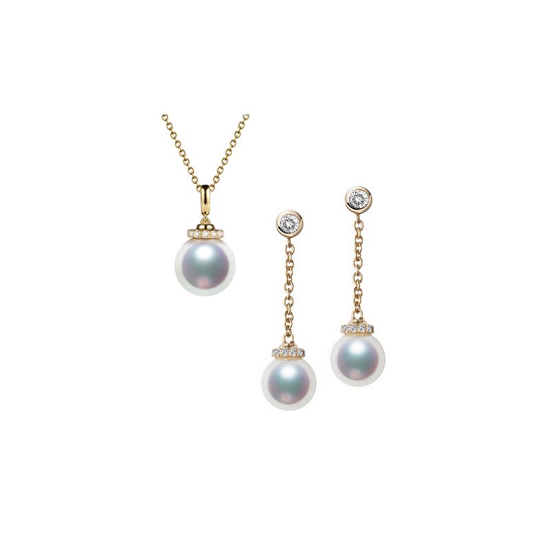 Pendentif et Boucles Style princesse. Perles Akoya, Or jaune - 1