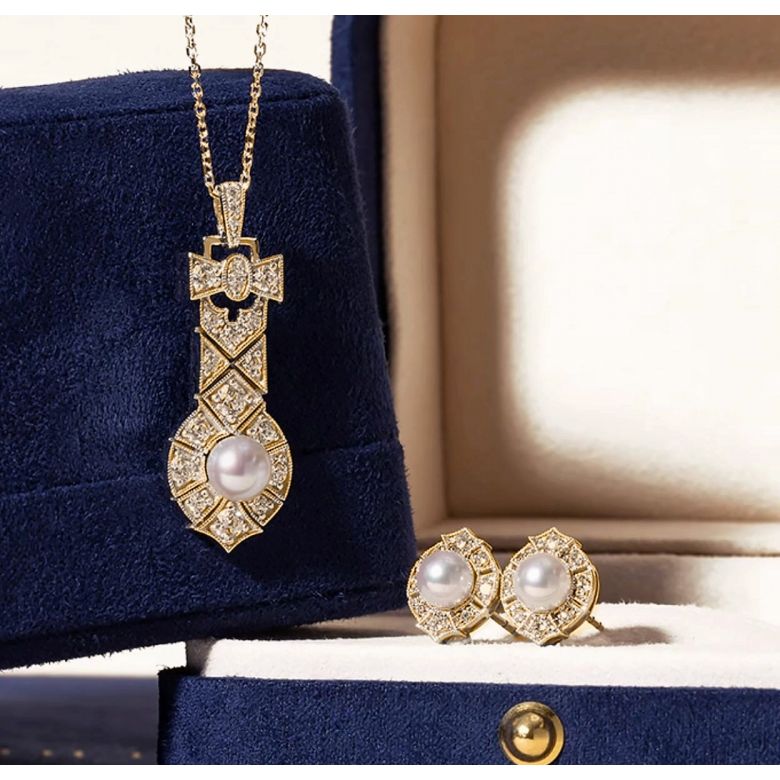 Parure Géométria Préciosa Or jaune - Pendentif et Boucles d'Oreilles Art Déco - 1
