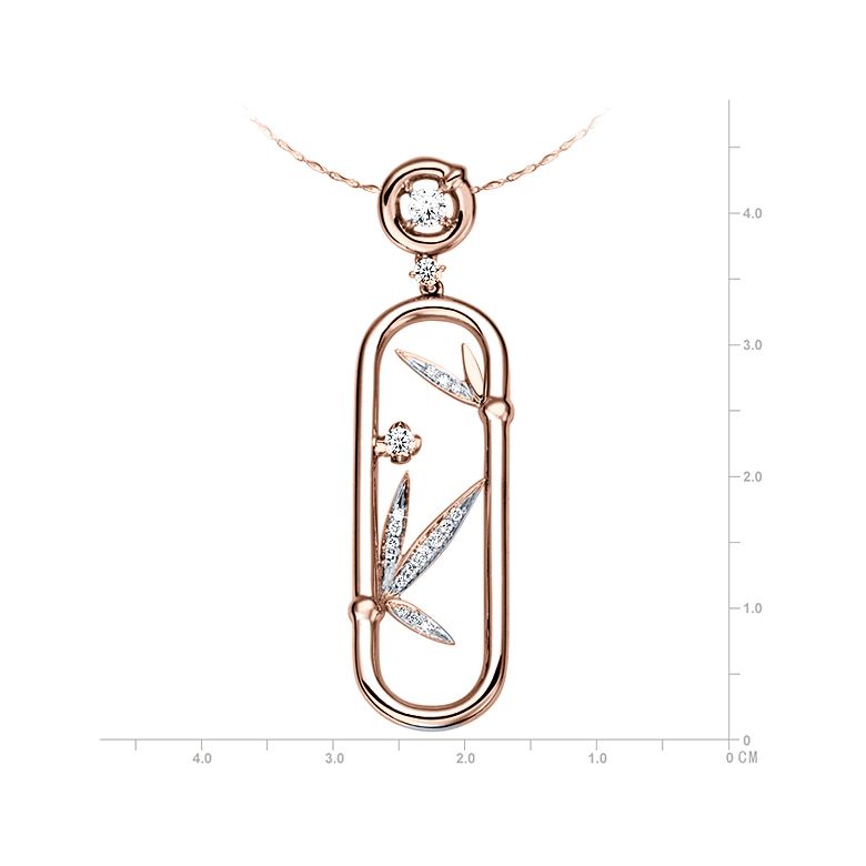 Pendentif végétal raffiné - Bambou incurvé or rose - Diamants 0.20ct - 3