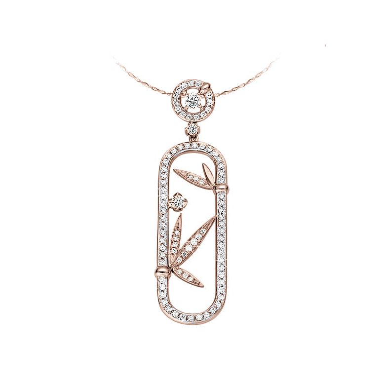 Pendentif bambou majestueux - or rose - Diamants 0.50ct - 1