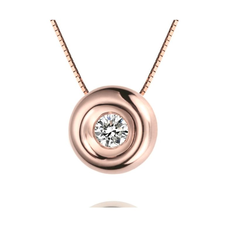 Collier solitaire pendentif or rose - Diamant serti clos 0.10ct - 1