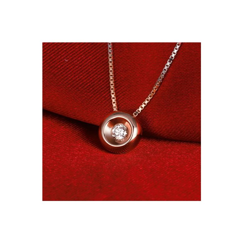 Collier solitaire pendentif or rose - Diamant serti clos 0.10ct - 3