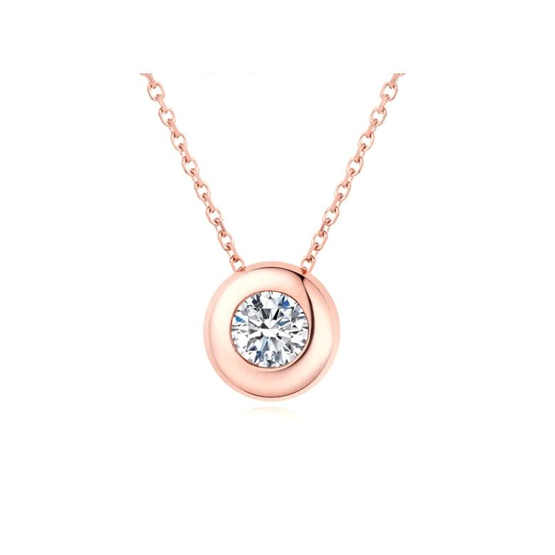 Pendentif solitaire or rose - Diamant serti clos personnalisable - 1