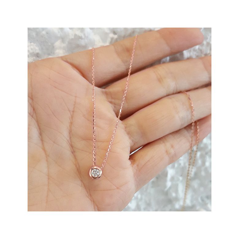 Pendentif solitaire or rose - Diamant serti clos personnalisable - 2