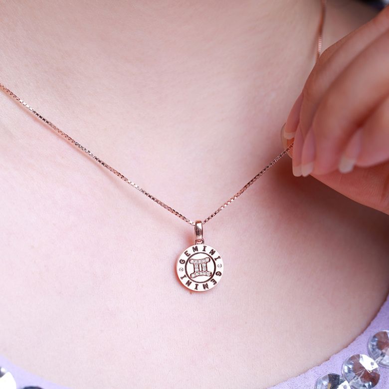 Pendentif Gemini Or rose. Signe des gémeaux. Zodiaque - 5