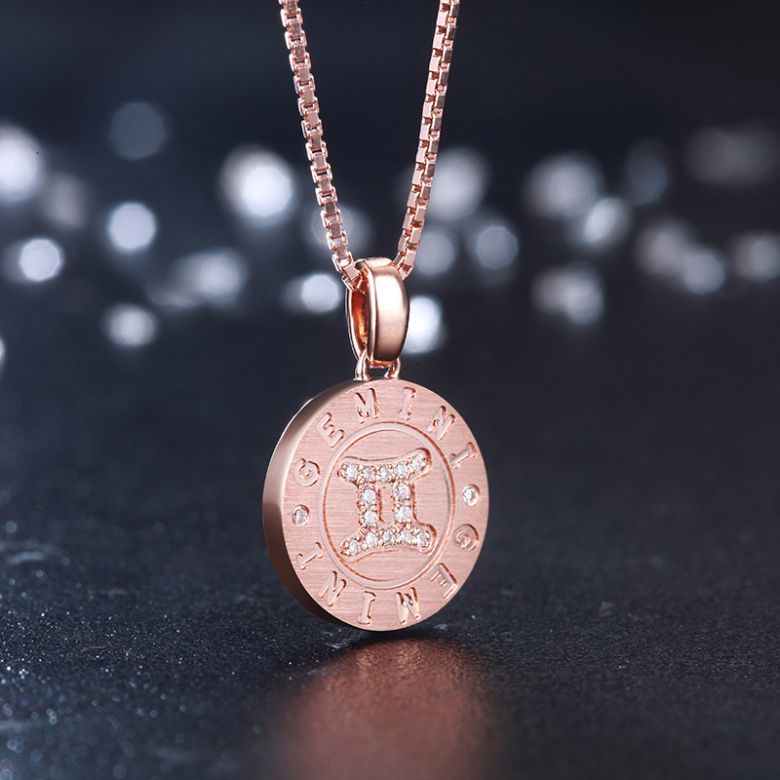Pendentif Gemini Or rose. Signe des gémeaux. Zodiaque - 3