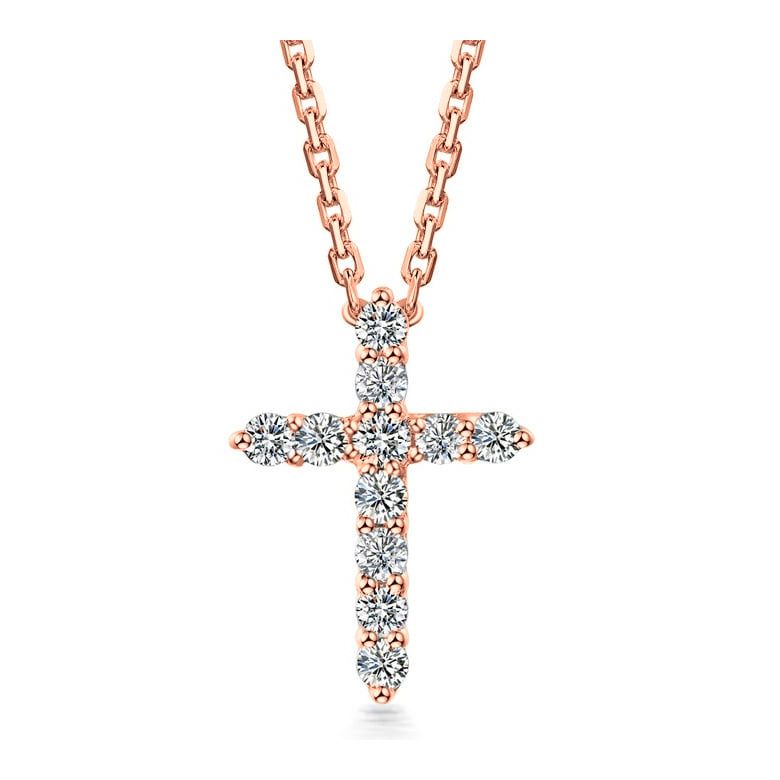 Pendentif religieux forme croix Or rose, Diamants - 1