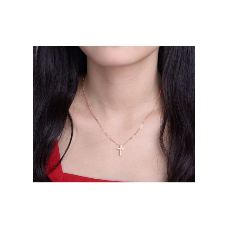 Pendentif religieux forme croix Or rose, Diamants - 3