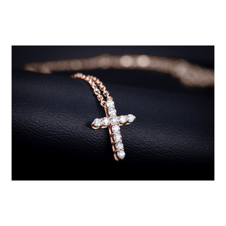 Pendentif religieux forme croix Or rose, Diamants - 5