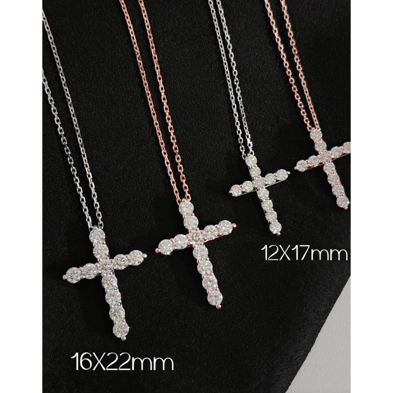 Pendentif religieux forme croix Or rose, Diamants - 12