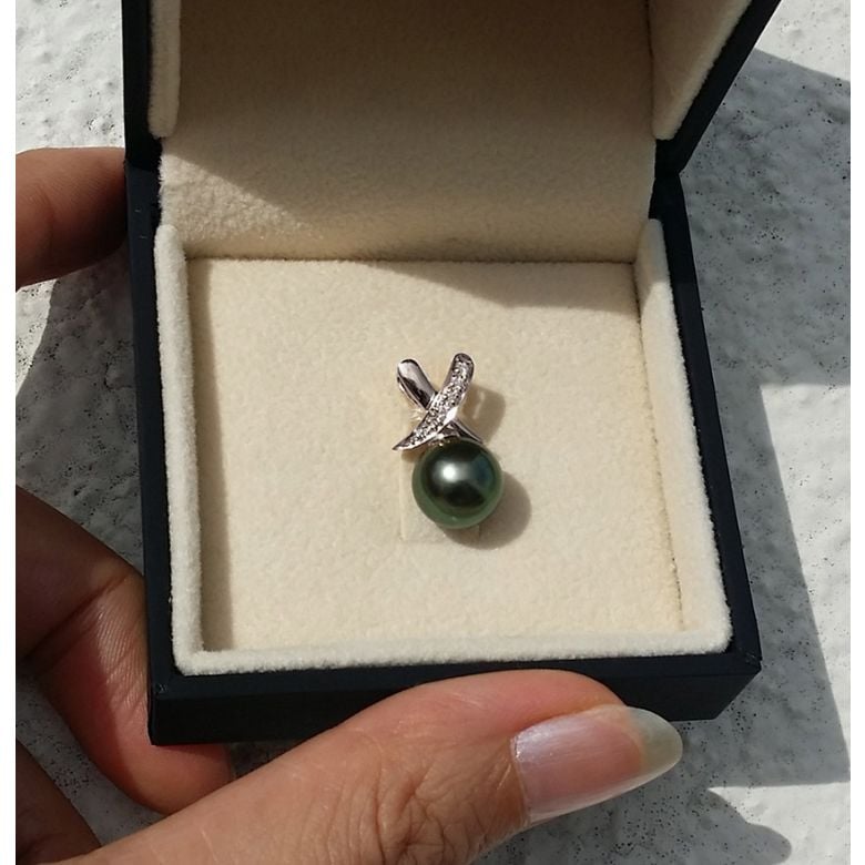 Pendentif Béatrice forme croix - Perle de Tahiti, Or blanc - 2