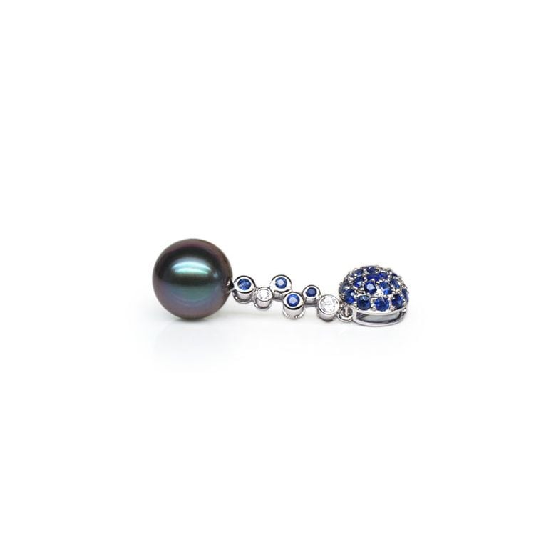 Pendentif boule de saphirs - Diamants - Perle de Tahiti, or blanc - 1