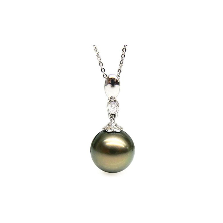 Pendentif Hydra - Perle de Tahiti bronze - Or blanc, diamant serti clos - 1