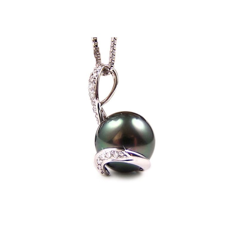 Pendentif Seal - Perle de Tahiti en Écrin d'Or Blanc et Diamants - 2