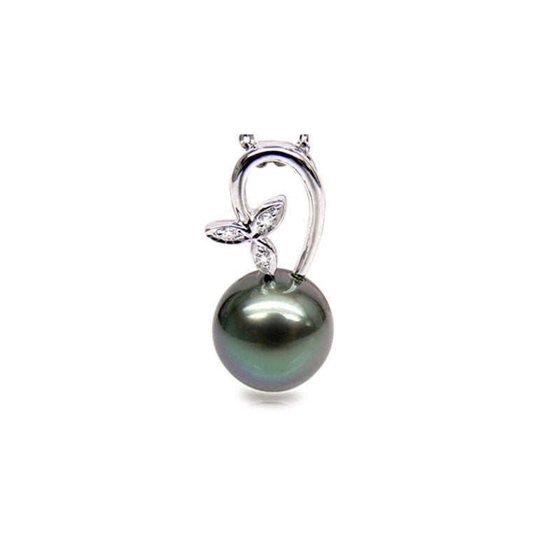 Pendentif tige en fleur - Perle de Tahiti - Or blanc, diamants - 1