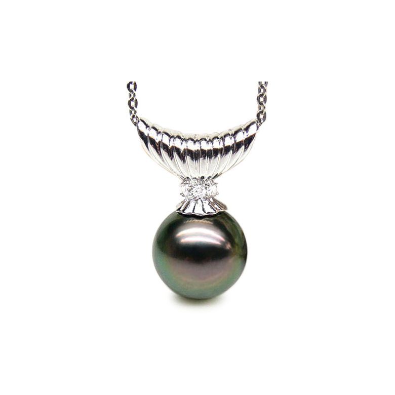 Pendentif Kimolos - Perle de Tahiti noire, paon - Or blanc, diamants - 1