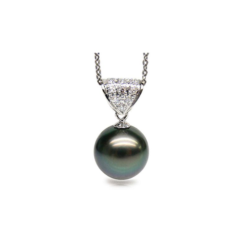 Pendentif Milos - Perle de Tahiti paon bleue - Or blanc, diamants - 1