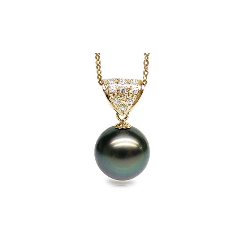 Pendentif Milos - Perle de Tahiti paon bleue - Or jaune, diamants - 1