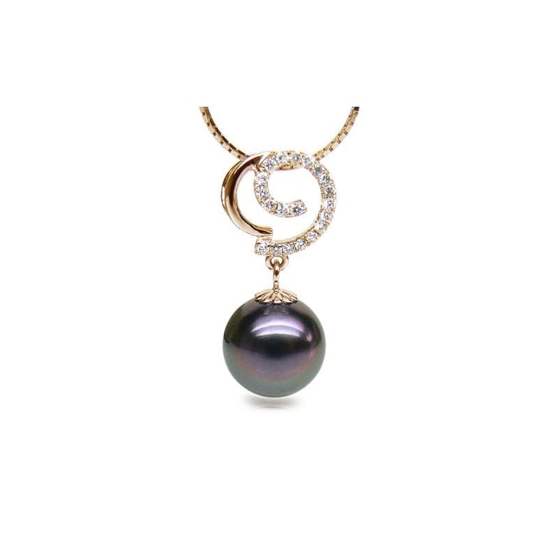 Pendentif joaillerie - Perle Tahiti paon aubergine - Or jaune, diamants - 1