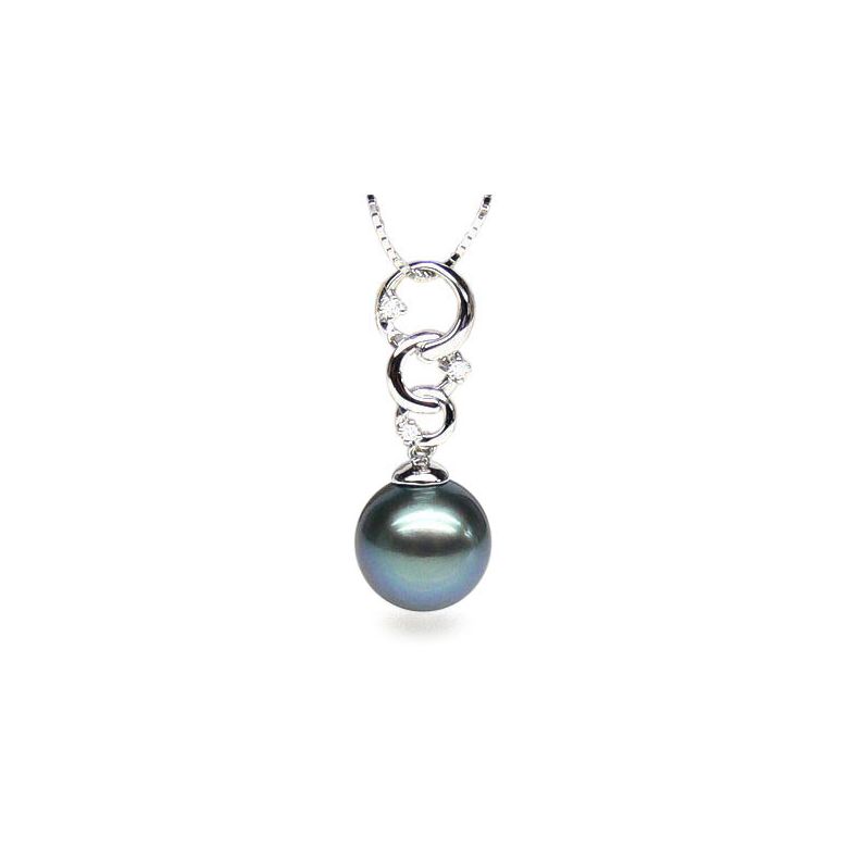 Pendentif Eubée I 3 anneaux Or blanc, diamants, Perle Tahiti - 1
