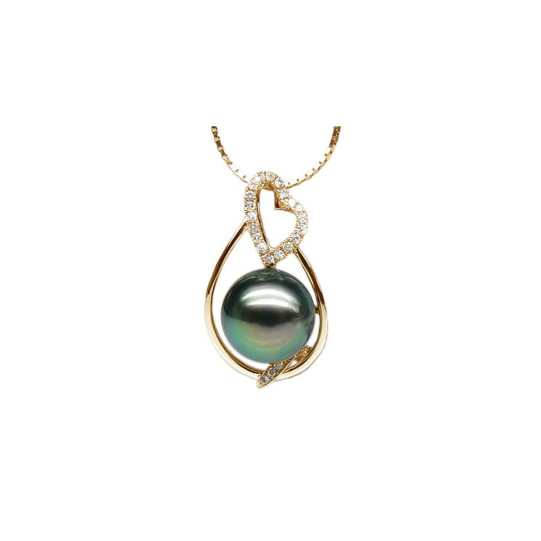 Pendentif accents romantiques - Perle de Tahiti, or jaune, diamants - 1