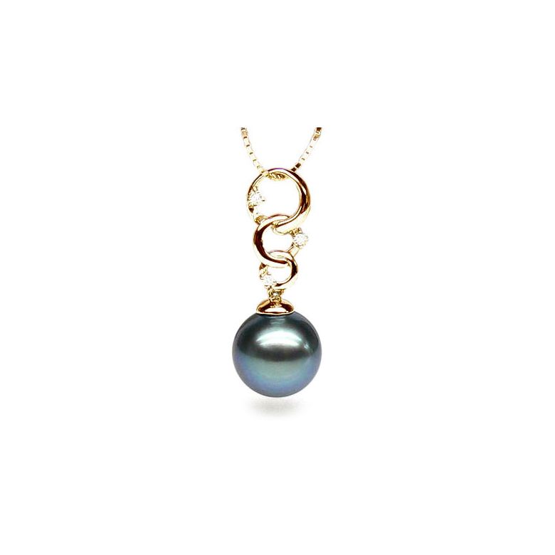 Pendentif Lemnos. 3 anneaux Perle de Tahiti. Or jaune, diamants  - 1