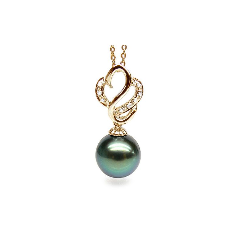 Pendentif séduction cygne - Perle de Tahiti - Or jaune, diamants - 1