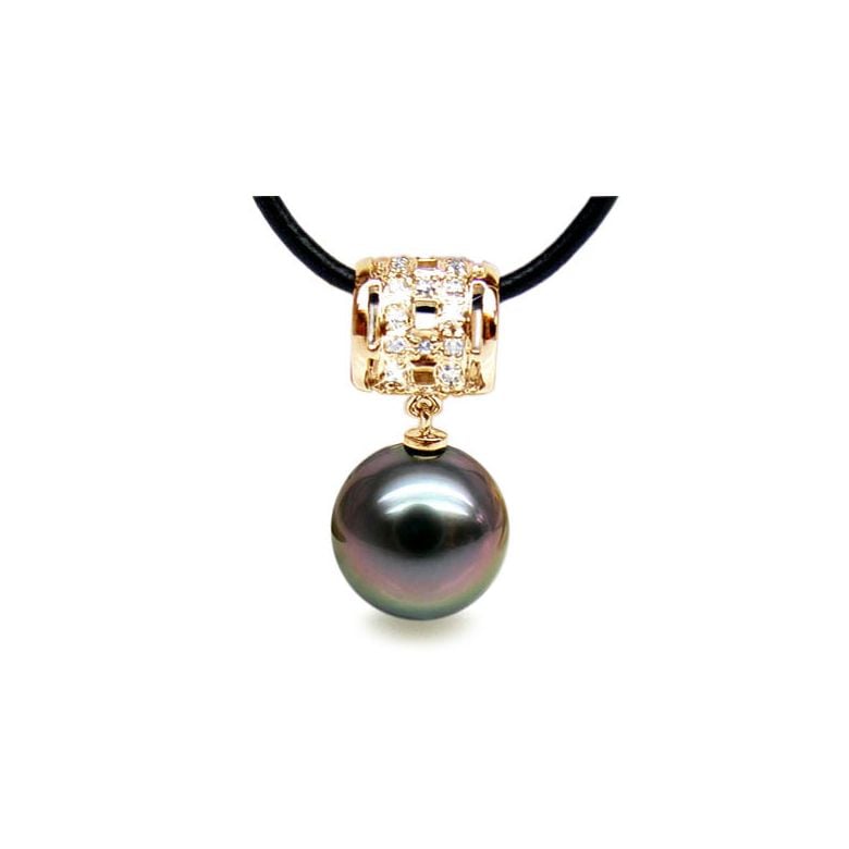Pendentif bélière circulaire - Perle de Tahiti - Or jaune, diamants - 1